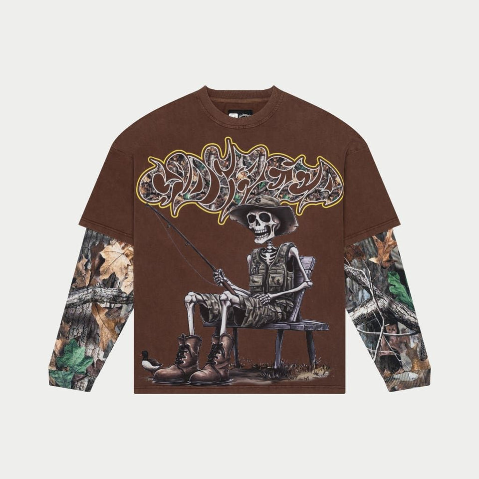Godspeed- Gone Fishing Layered T Shirt Brown - Clique Apparel