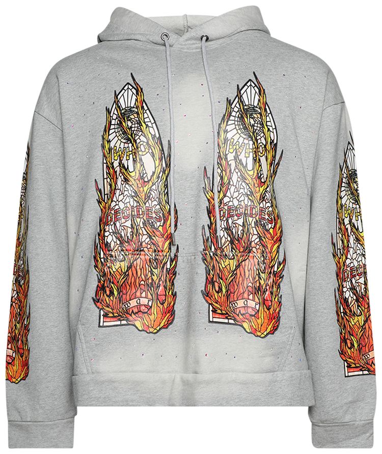 Who Decides War Flames Glass Hooded Sweatshirt – Vintage Grey - Clique Apparel