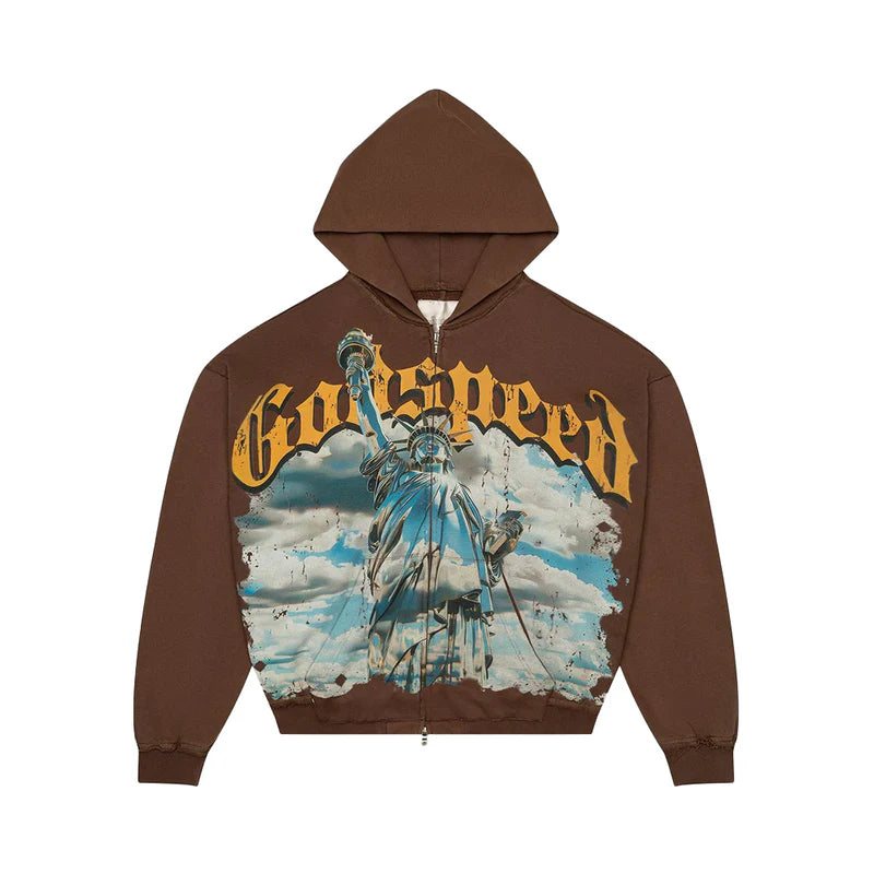 Godspeed Chrome Liberty Zip Hoodie V2 - Brown Wash - Clique Apparel