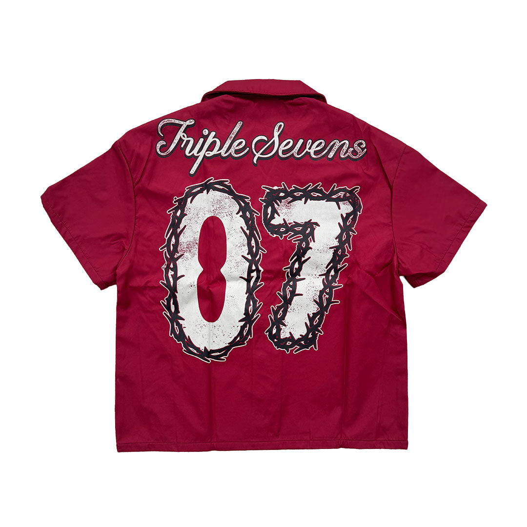 Triple Sevens - Red Nylon Button Up Shirt - Clique Apparel