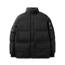 Load image into Gallery viewer, Paper Plane Hoodie- Solid Puffer Jacket -  Black - Clique Apparel