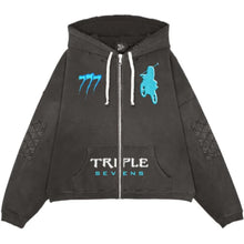 Load image into Gallery viewer, Triple Sevens - Moto Zip Up Hoodie - Black - Clique Apparel