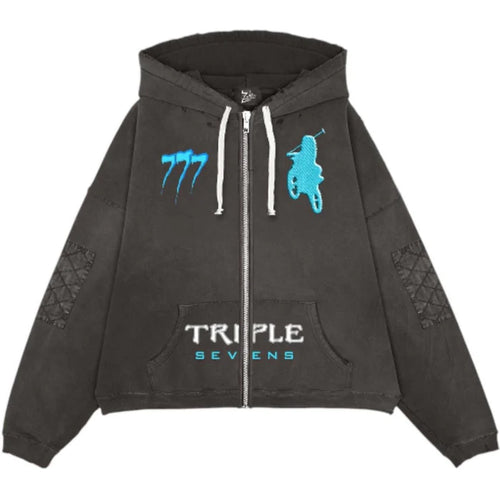 Triple Sevens - Moto Zip Up Hoodie - Black - Clique Apparel