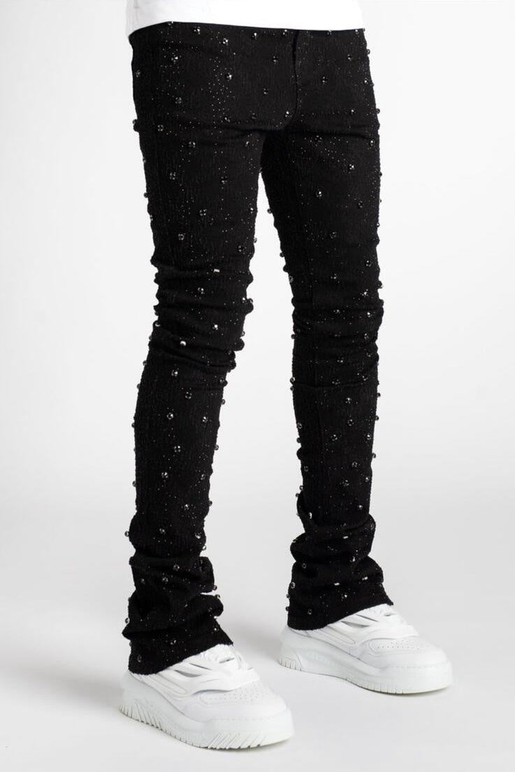 Vicious Embellished Black Flared Denim Jeans - Clique Apparel