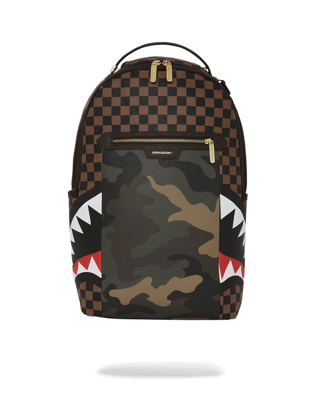 Sprayground - Exterior Gold Zip Pocket Sharks in Paris Backpack (Dlxv) - Clique Apparel