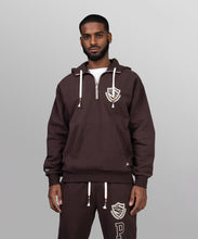 Load image into Gallery viewer, Paper plane -Collegiate Spectrum Half Zip Drop Shoulder Hoodie - Coffee - Clique Apparel